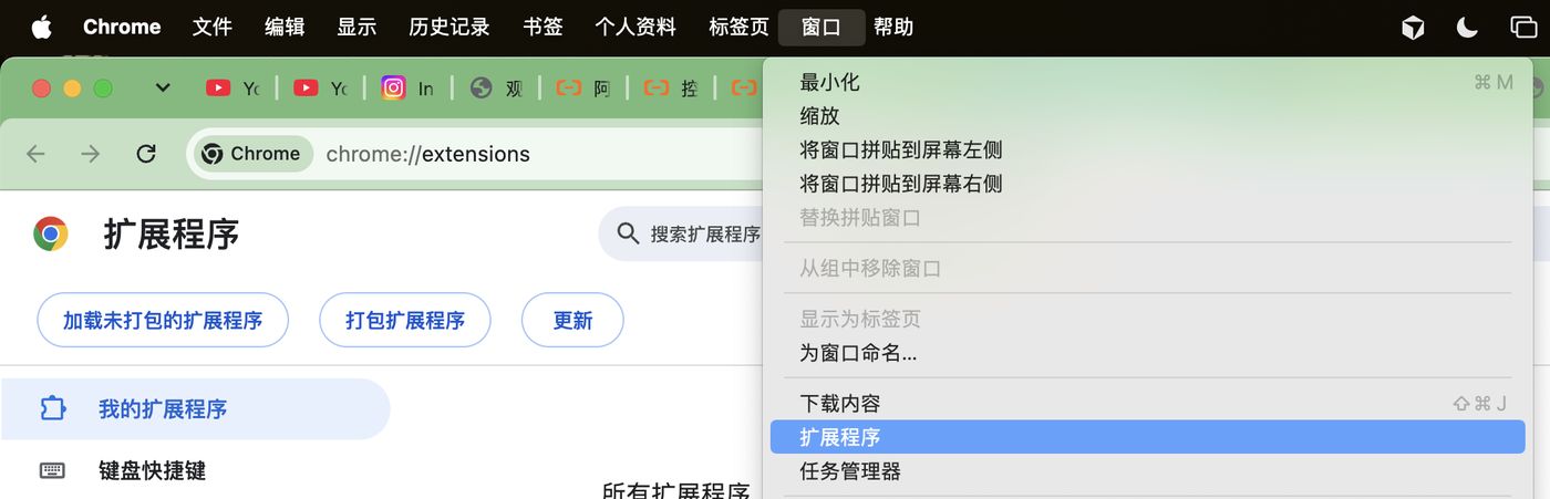 Chrome 扩展程序页，需打开右上角开发者模式